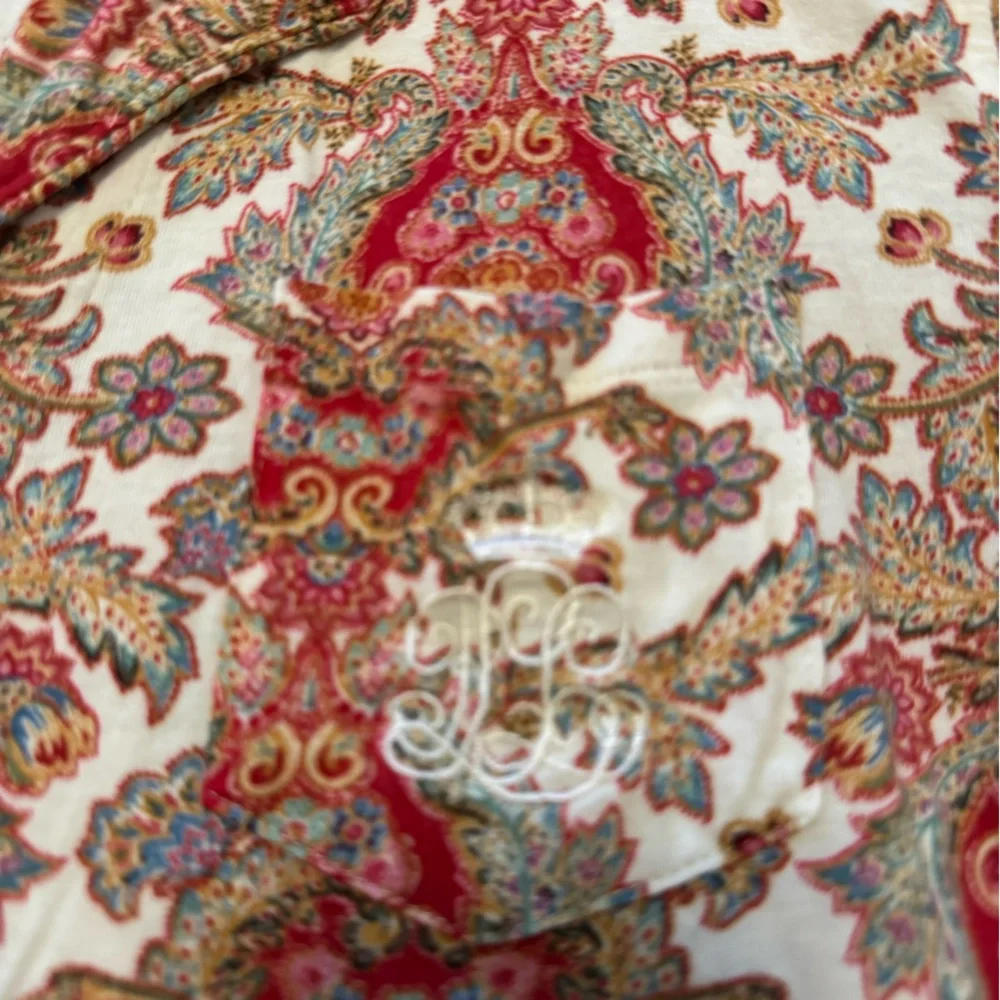 $50 Ralph Lauren Women Ivory Graphic Print‎ Long Paisley-Print Pajama Top Size L